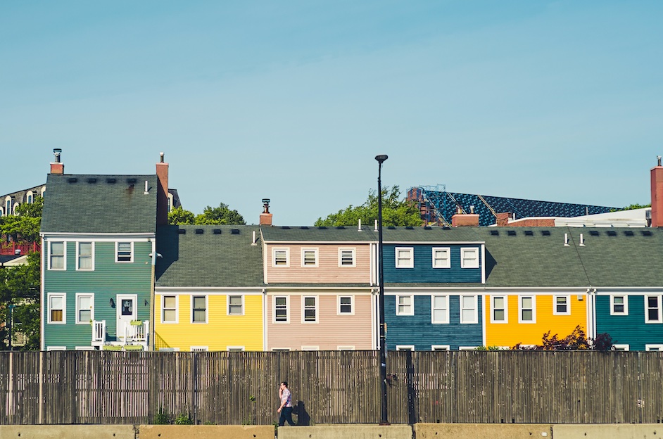 Colourful houses with blue sky